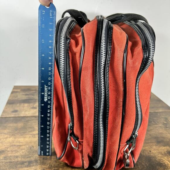 Vintage Soft Carry On Suitcase Bag Red With Black Trim Made In Korea 12 x 19 x 8 - Picture 10 of 14